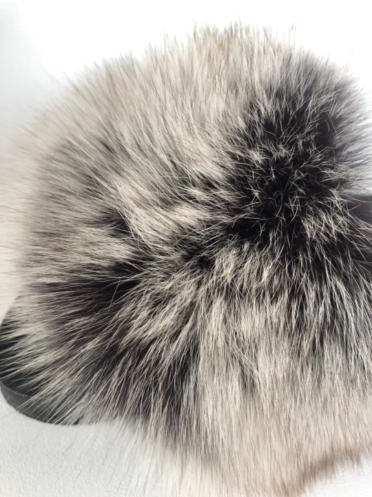 Slides slippers with natural fox fur - silver