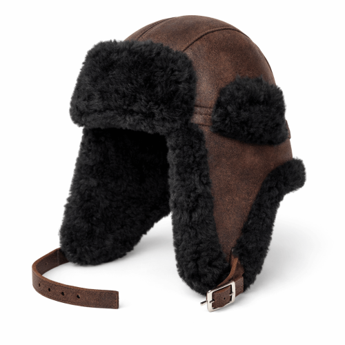 Czapka pilotka zimowa skórzana ocieplana - ciemny brąz